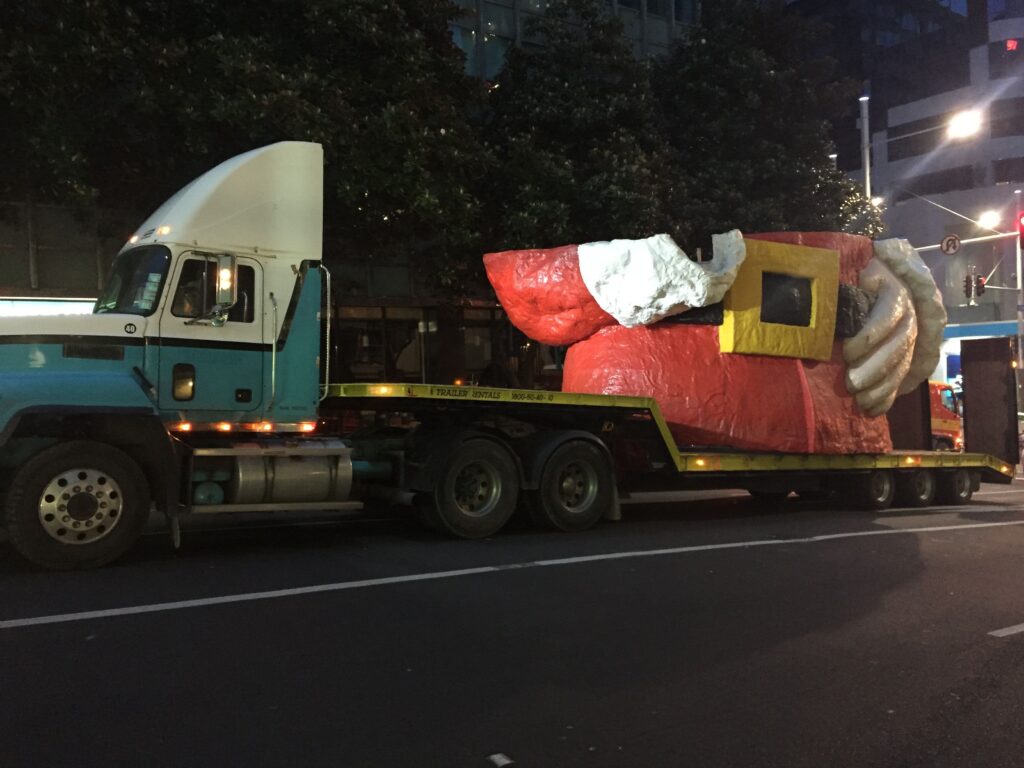 Hiab truck hire transporting the Farmer's Santa for the parade