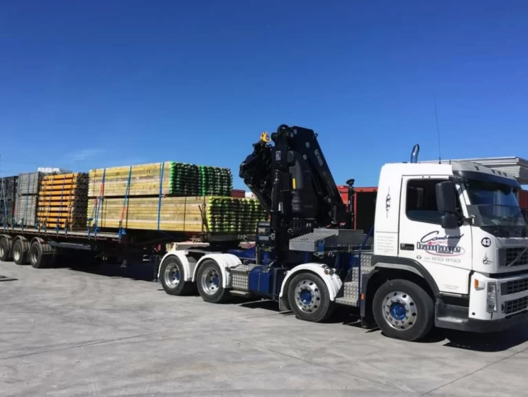 hiab hire truck moving wooden building materials